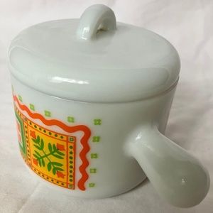 1970´s Avon patchwork print milk glass candle holder/trinket dish